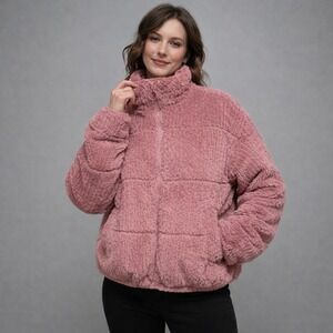 Wild Fable Dusty Rose Faux-Fur Puffer‎ Jacket Small Plush Teddy Soft